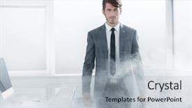  Presentation with multiracial team of young doctors stacking hands - Cool new presentation theme with young businessman running an evacuation backdrop and a light gray colored foreground