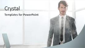  Presentation with running - Beautiful theme featuring young businessman running an evacuation backdrop and a white colored foreground