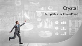  Presentation with young grey maine coon cat - Audience pleasing theme consisting of young businessman running and tryinhg backdrop and a light gray colored foreground