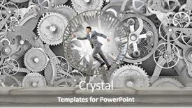  Presentation with gears - Slides having young businessman running in wheel background and a gray colored foreground