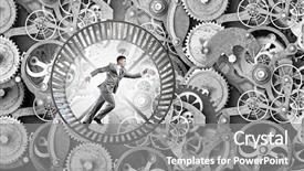  Presentation with gears - Colorful slide deck enhanced with young businessman running in wheel backdrop and a  colored foreground