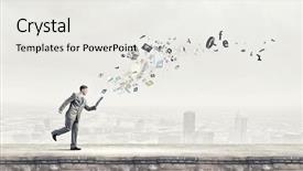  Presentation with chapter book - Colorful slide deck enhanced with young-businessman-running-with-book backdrop and a white colored foreground