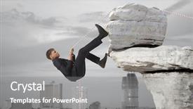  Presentation with rock - PPT theme featuring young businessman scaling a rock background and a gray colored foreground