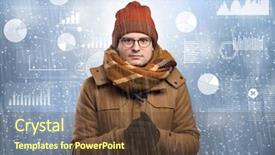  Presentation with concept - PPT theme featuring young businessman shivering with graphs background and a  colored foreground