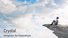  Presentation with alone - PPT theme with young businessman sitting alone on rock top background and a white colored foreground