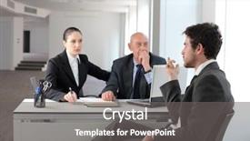  Presentation with people talking - Theme enhanced with young businessman sitting and talking background and a  colored foreground