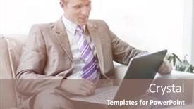  Presentation with lobby - Colorful theme enhanced with young businessman sitting at office lobby working with laptop backdrop and a gray colored foreground