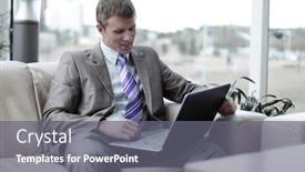  Presentation with lobby - Amazing slide set having young businessman sitting at office lobby working with laptop backdrop and a gray colored foreground