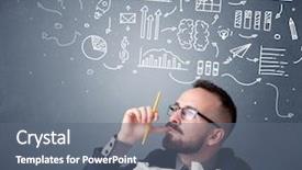  Presentation with head - Presentation theme enhanced with young businessman sitting behind crumpled background and a gray colored foreground