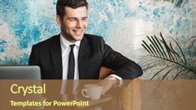  Presentation with computer vision and image processing - Presentation featuring young businessman sitting in cafe background and a tawny brown colored foreground