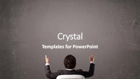  Presentation with office chair - Cool new slides with young businessman sitting in office chair in front of a wall with empty space backdrop and a gray colored foreground