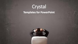  Presentation with office chair - Colorful presentation design enhanced with young businessman sitting in office chair in front of a wall with empty space backdrop and a gray colored foreground