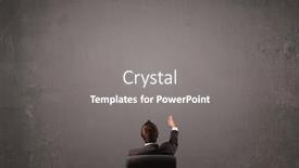  Presentation with office chair - Slide deck having young businessman sitting in office chair in front of a wall with empty space background and a gray colored foreground