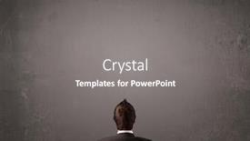  Presentation with office chair - Presentation theme with young businessman sitting in office chair in front of a wall with empty space background and a gray colored foreground