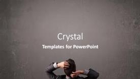  Presentation with office chair - PPT theme consisting of young businessman sitting in office chair in front of a wall with empty space background and a gray colored foreground