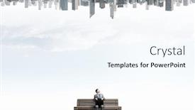  Presentation with reflecting - Audience pleasing slide deck consisting of young businessman sitting on bench with briefcase in hands and city reflecting in sky backdrop and a sky blue colored foreground