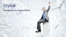  Presentation with email - PPT layouts having young businessman sitting on huge white letter email concept background and a sky blue colored foreground