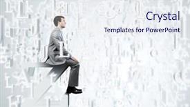  Presentation with email - Cool new theme with young businessman sitting on huge white letter email concept backdrop and a sky blue colored foreground