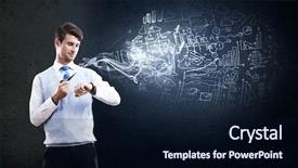  Presentation with pipe - PPT layouts featuring economic growth - young businessman smoking pipe background and a wine colored foreground