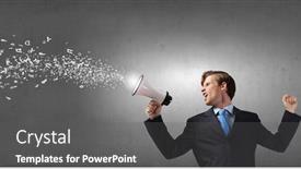  Presentation with speaking - Amazing presentation theme having young businessman speaking in megaphone speech flying backdrop and a gray colored foreground