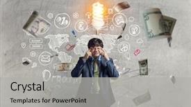  Presentation with thinking - Audience pleasing PPT theme consisting of young businessman standing and thinking backdrop and a light gray colored foreground