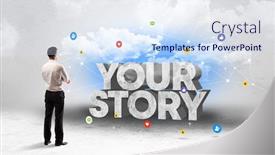  Presentation with social media - PPT layouts with young-businessman-standing-in-front background and a sky blue colored foreground