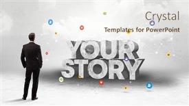  Presentation with story - Amazing slide deck having young-businessman-standing-in-front backdrop and a cream colored foreground