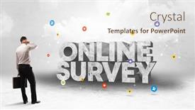  Online-survey PPT template - Colorful presentation theme enhanced with young-businessman-standing-in-front backdrop and a cream colored foreground