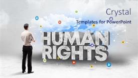  Presentation with human social - Slides consisting of young-businessman-standing-in-front background and a sky blue colored foreground