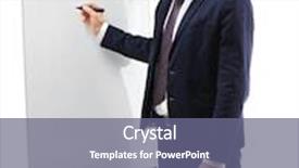  Presentation with flip chart - Slides featuring young businessman standing near flip chart on white background background and a gray colored foreground