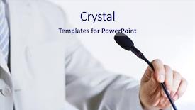  Presentation with speaking - PPT layouts featuring young businessman standing on stage background and a sky blue colored foreground