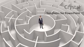  Presentation with maze - Amazing presentation having young businessman standing in a middle of a 3d round maze backdrop and a light gray colored foreground