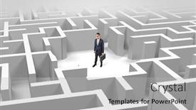  Presentation with maze - Presentation design consisting of young businessman standing in a middle of a 3d maze background and a light gray colored foreground