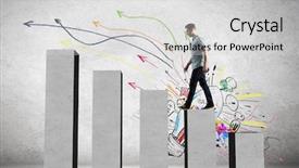  Presentation with stepping - Presentation consisting of young businessman stepping up on chart bar background and a light gray colored foreground