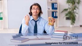  Presentation with time management - Slides with young-businessman-student-in-time background and a light blue colored foreground