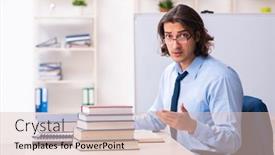  Presentation with workplace - PPT theme consisting of young-businessman-student-studying background and a lemonade colored foreground