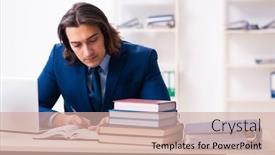  Presentation with workplace - Slide set with young-businessman-student-studying background and a soft green colored foreground