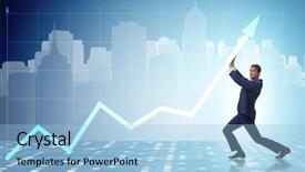  Presentation with business growth - Presentation theme consisting of young businessman supporting economic growth background and a light blue colored foreground