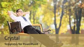  Presentation with young students working in groups - Amazing theme having young businessman taking a break backdrop and a yellow colored foreground