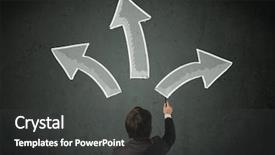  Presentation with decision - Slides consisting of young businessman taking a decision with different directed arrows above his head background and a dark gray colored foreground