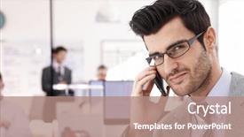  Presentation with engineering robotics development closeup electronics - PPT theme with young businessman talking on mobilephone background and a coral colored foreground