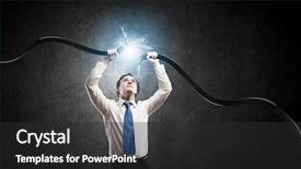  Presentation with electricity - Slides having young businessman tearing electricity cable background and a dark gray colored foreground
