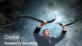  Presentation with electricity and circuits - Colorful slides enhanced with young businessman tearing electricity cable backdrop and a ocean colored foreground