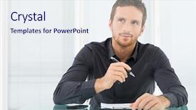  Presentation with column writing - Beautiful PPT layouts featuring young businessman thinking and wondering backdrop and a sky blue colored foreground