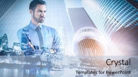  Presentation with business travel - Beautiful slides featuring young businessman thinking double exposure backdrop and a light blue colored foreground