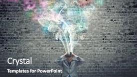  Presentation with creative thinking brain - Cool new slide deck with young businessman thinking over the ideas creativity concept backdrop and a dark gray colored foreground