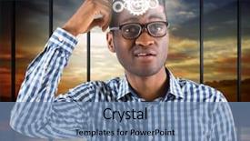  Presentation with ceative thinking - Cool new slide deck with young businessman thinking scratching head backdrop and a seafoam green colored foreground