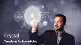  Presentation with high technology - Presentation theme consisting of young businessman touching abstract high background and a  colored foreground