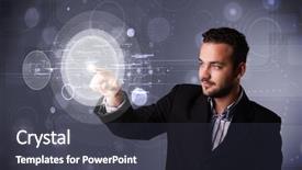  Presentation with high technology - PPT layouts enhanced with young businessman touching abstract high background and a tawny brown colored foreground