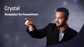  Presentation with data entry copy paste virtual assistant - Slides having young businessman touching copy spase background and a  colored foreground